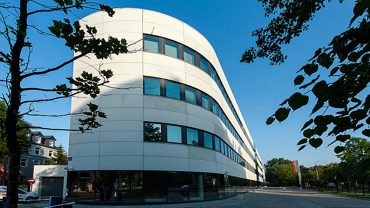 Modern university building.
